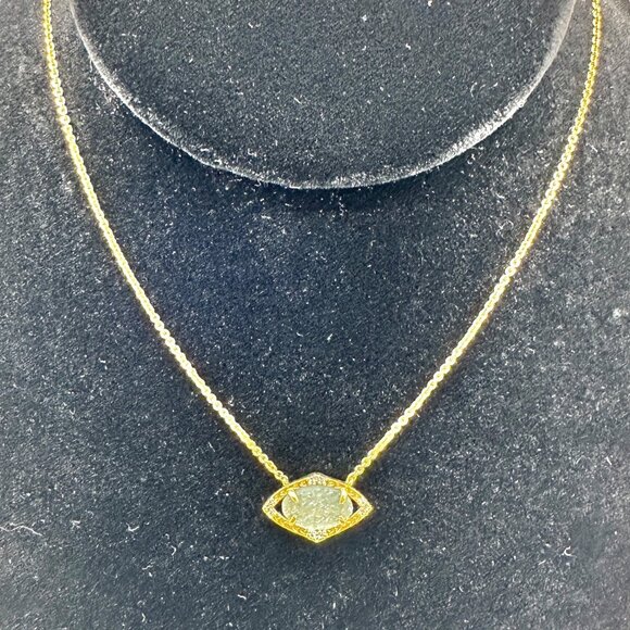 Stella & Dot Gold-Tone Necklace Aqua Druzy Pendant Crystal Accents Original Box - Picture 4 of 7